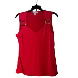 NWOT Size Medium Carmen Women Red Sleeveless Tank Top V-Neck with Gold Buckles